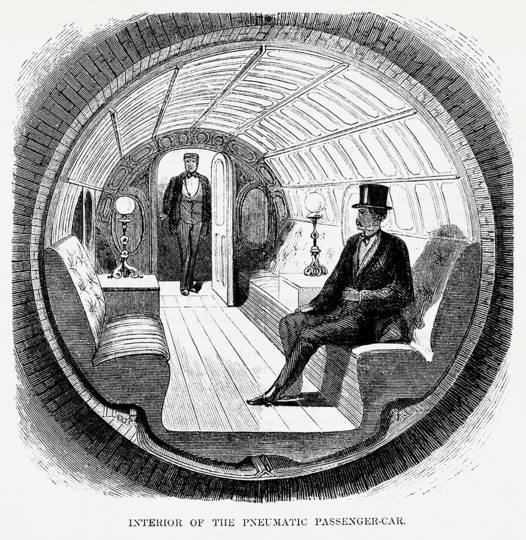 Gli strani viaggi di Giulio Verne di Jules Verne_Treno automatico - interior of the pneumatic passenger-car